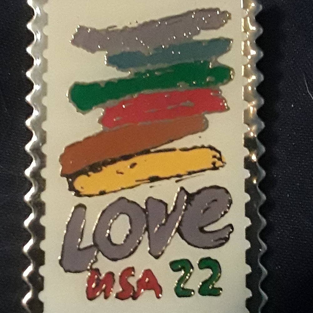 Colorful Love USA 22 Stamp Gold tone Brooch
